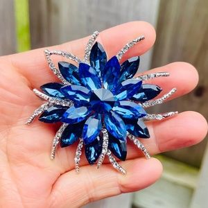 Large Blue Brooch Large Rhinestone Brooch Pin Rhinestone Pendant